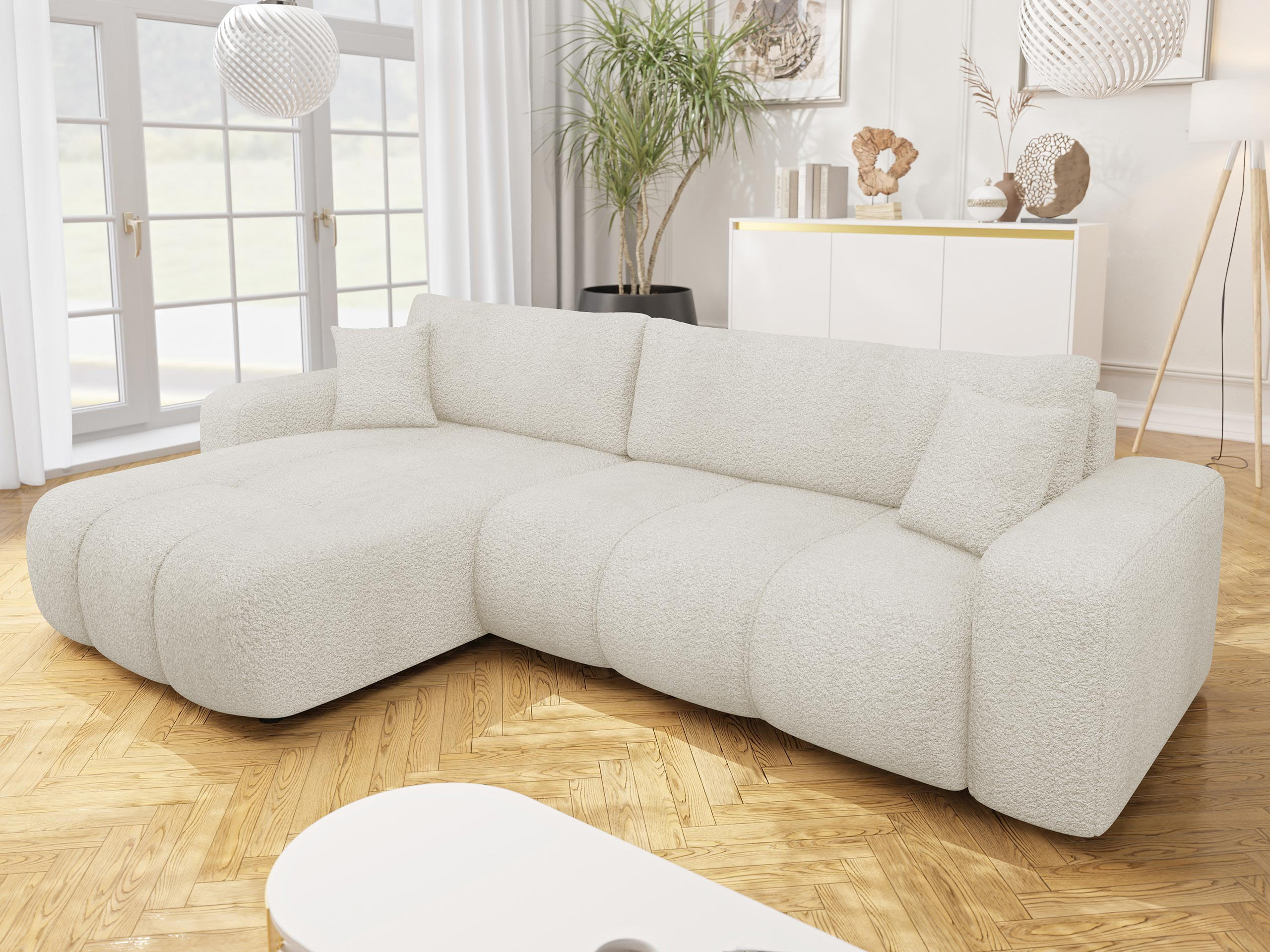 ECKSOFA Furyn Maxi Boucle - Schwarz/Naturfarben, Holzwerkstoff/Kunststoff (274/145cm) - MIRJAN24
