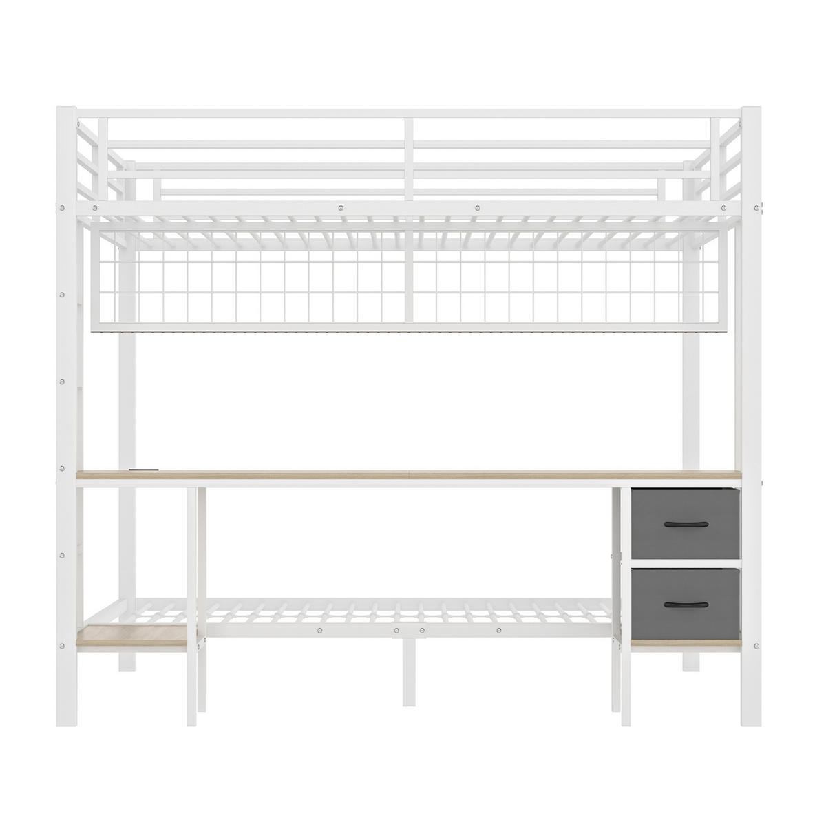 HOCHBETT 140/200 cm aus Metall mit Schreibtisch und LED-Beleuchtung - Weiß, Metall (140/200cm) - Flora Grace