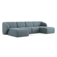 WOHNLANDSCHAFT Bouclé Stoff Blau - Blaugrau/Schwarz, Holzwerkstoff/Kunststoff (370/74/170cm) - Makamii
