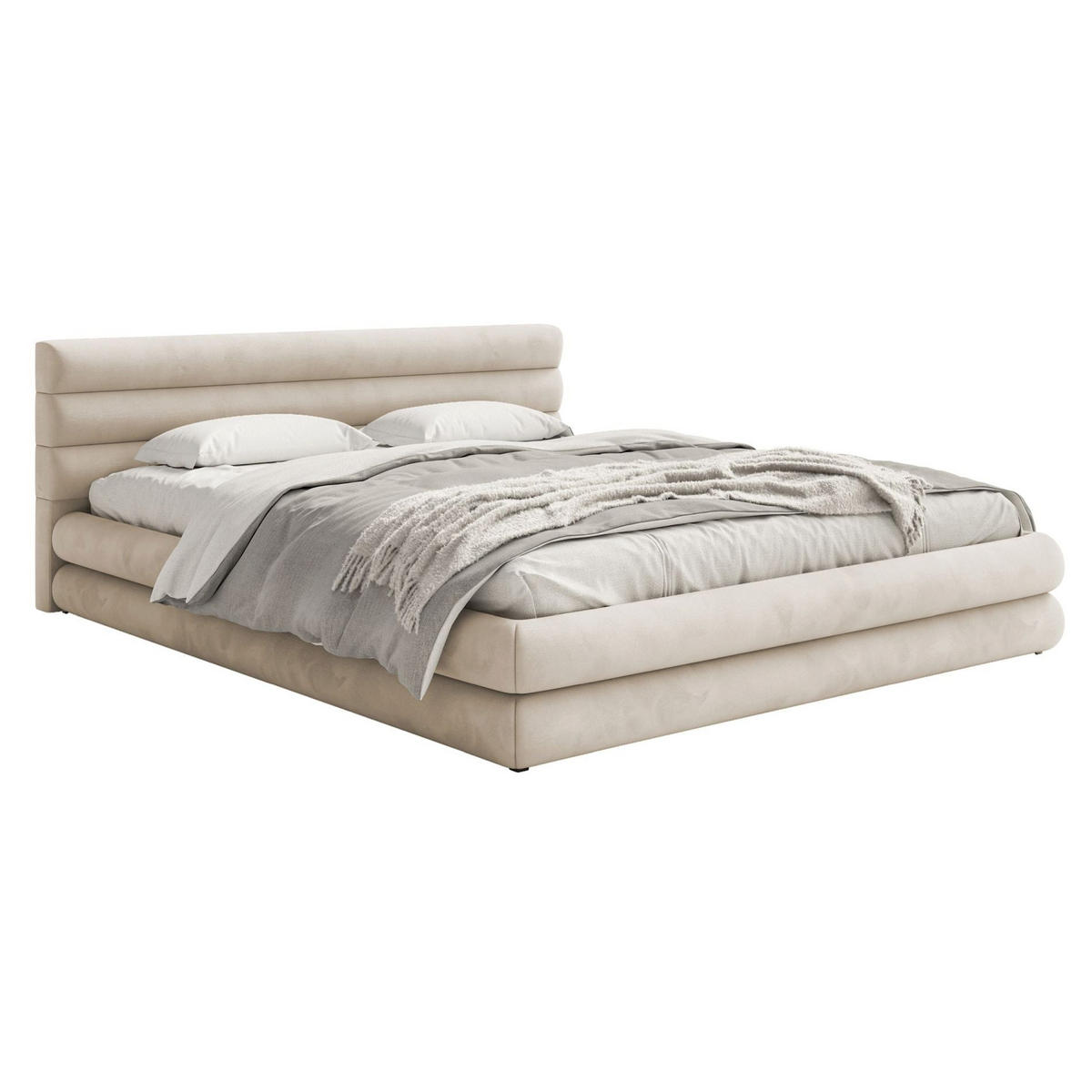 POLSTERBETT Alegre Hellbeige Samt 180x200 cm - Ecru/Schwarz, Kunststoff/Textil (180/200cm) - Selsey
