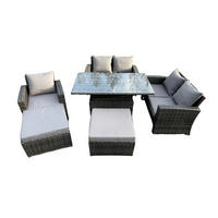 GARTENMÖBEL-SET HÖHENVERSTELLBARER ESSTISCH MIT 2 HOCKER DOPPELSITZ-SOFA STUHLs Polyrattan Dunkelgrau Gemischt 7-Sitzer - Dunkelgrau, Metall - Fimous
