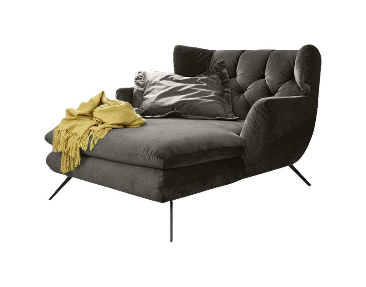 LONGSEAT CHAMRE Steingrau Webstoff - Schwarz/Grau, Textil (130/95/160cm) - KAWOLA