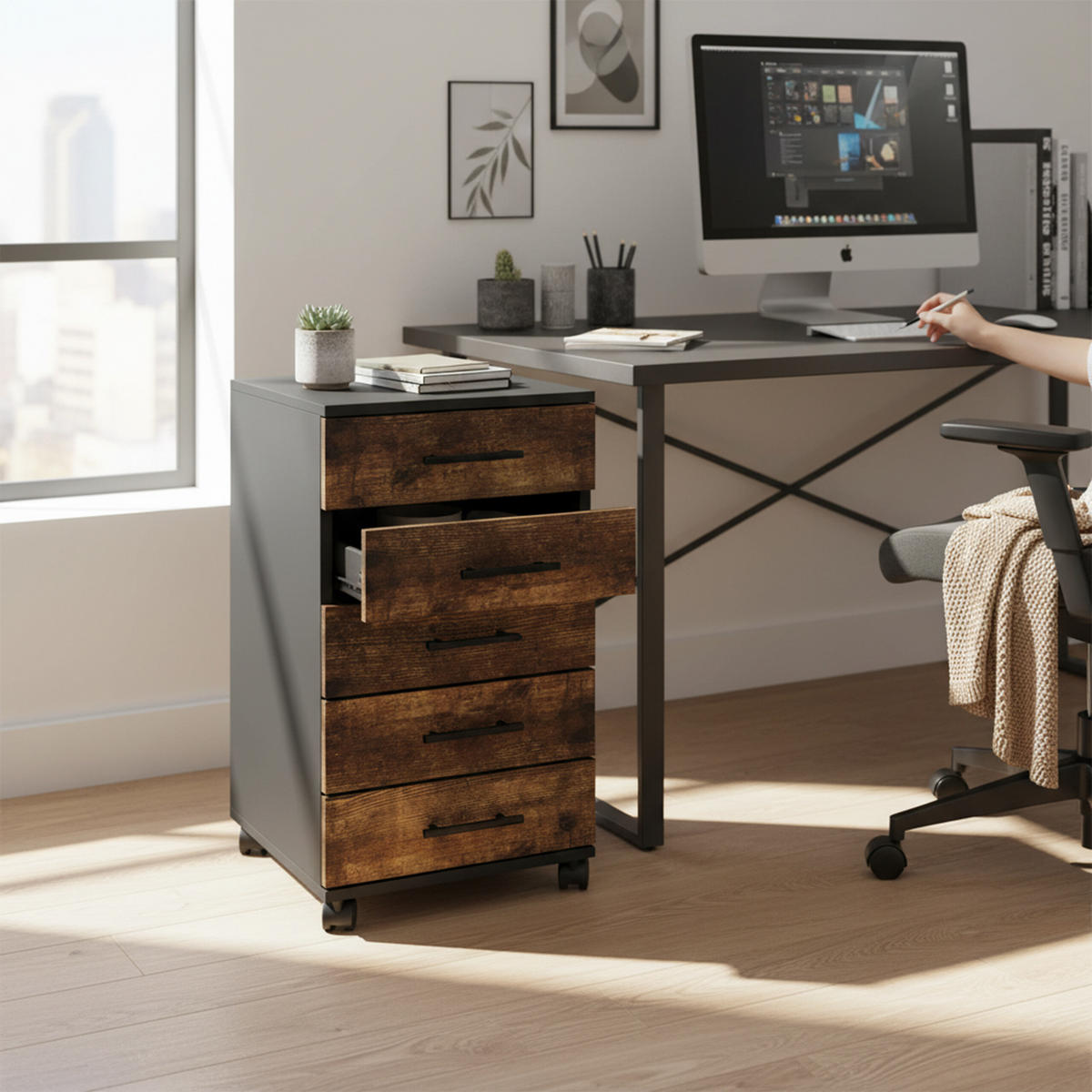 ROLLCONTAINER - Schwarz, Holzwerkstoff/Kunststoff (40/69/40cm) - Relaxdays