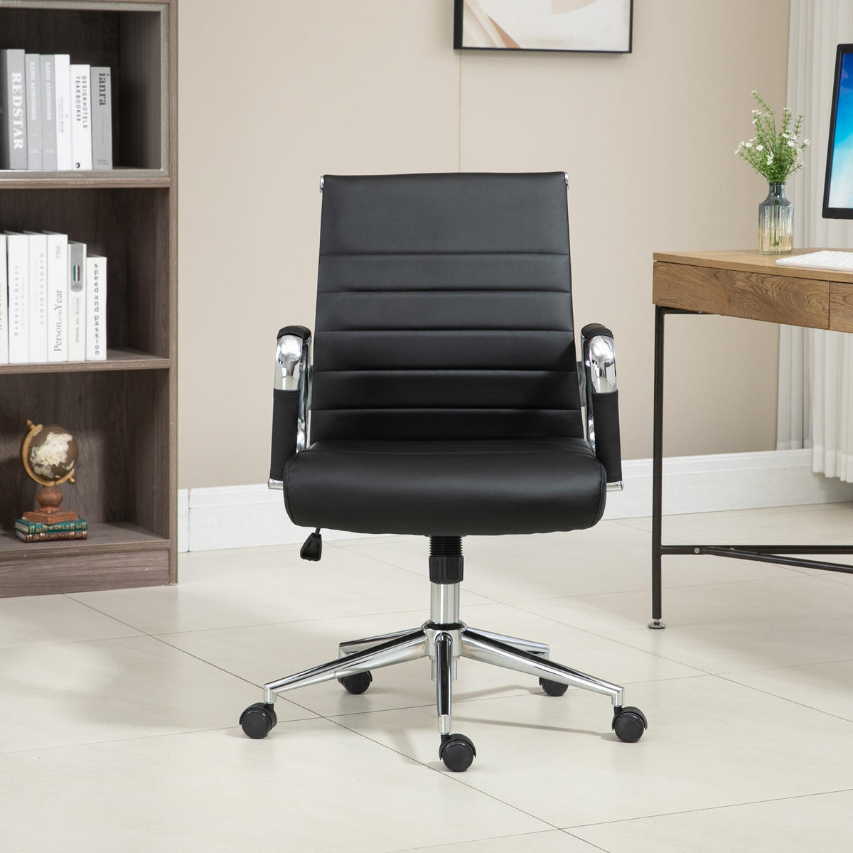 SCHREIBTISCHSTUHL OFFICE COMFORT LB Kunstleder Schwarz - Silberfarben/Schwarz, Textil/Metall (56/103/64cm) - SVITA