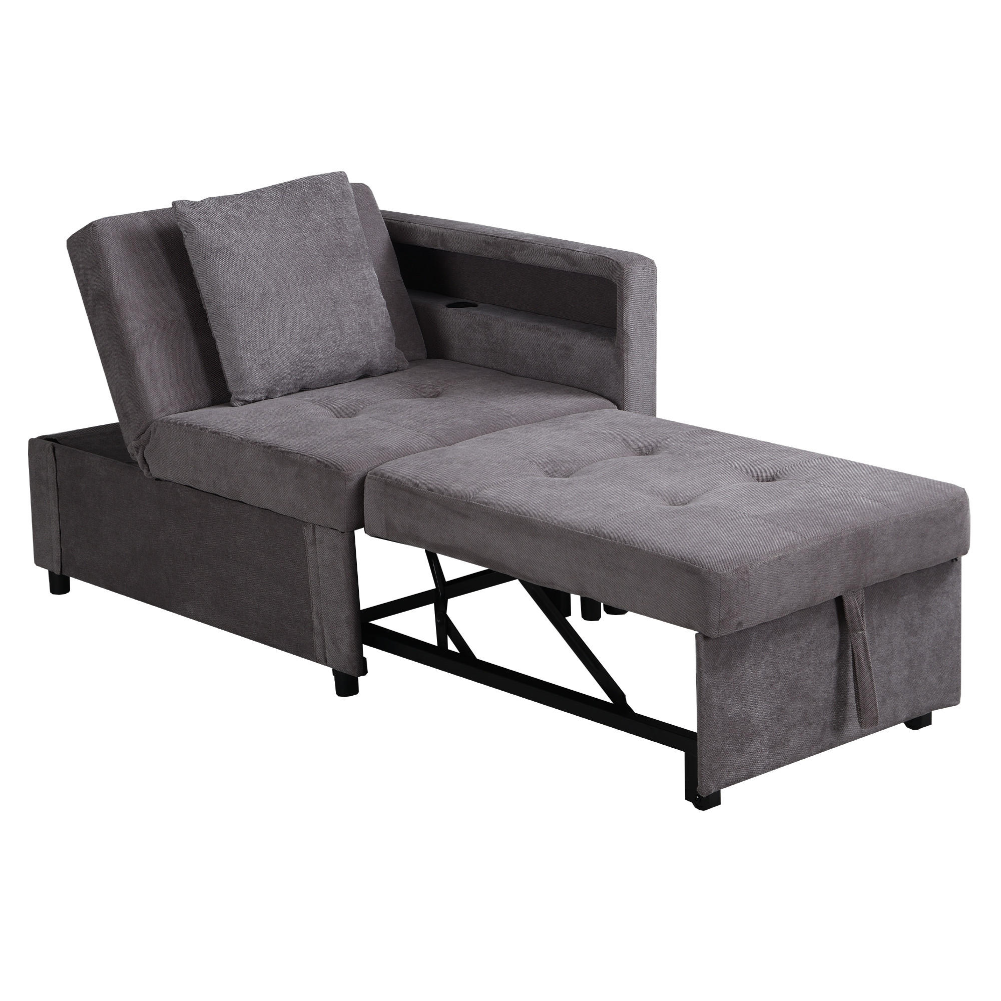 SCHLAFSOFA 177/68/65 cm Grau mit LED-Lichtleiste und USB-/Typ-C-Anschlüsse - Dunkelgrau, Textil (177/65/68cm) - Oxeza