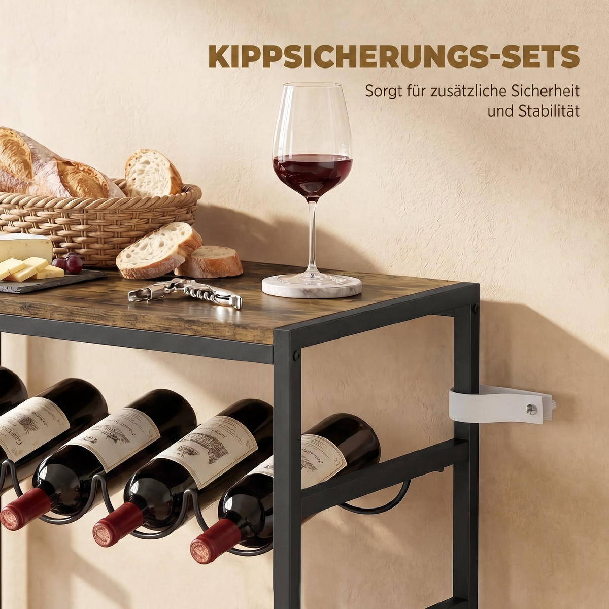 WEINREGAL Spanplatte Metall Rustikal-Braun - Braun, Metall (30/88.5/59cm) - HOMCOM