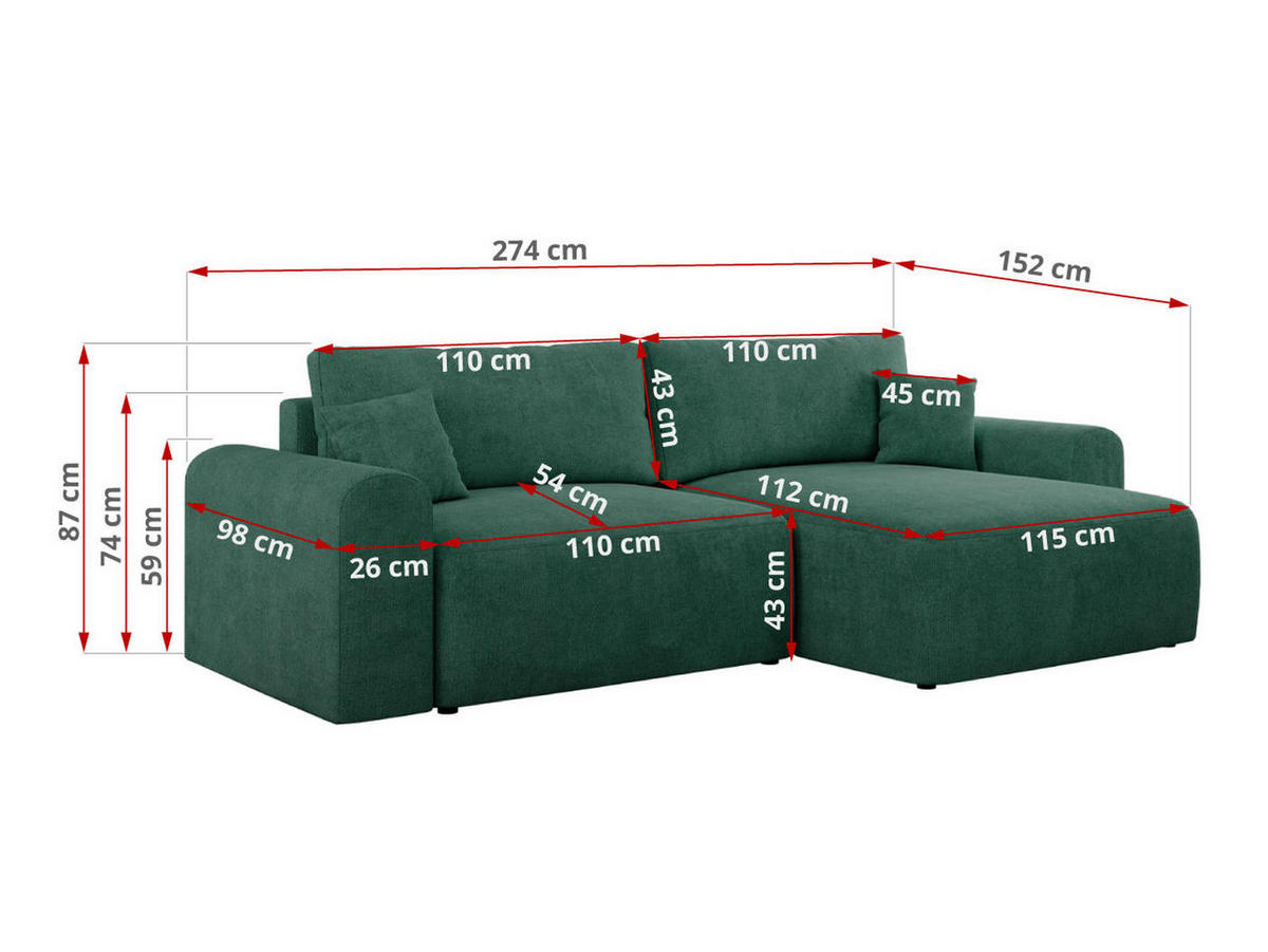 ECKSOFA NELSON Grün Struktur - Schwarz/Grün, Kunststoff/Textil (274/152cm) - MKS