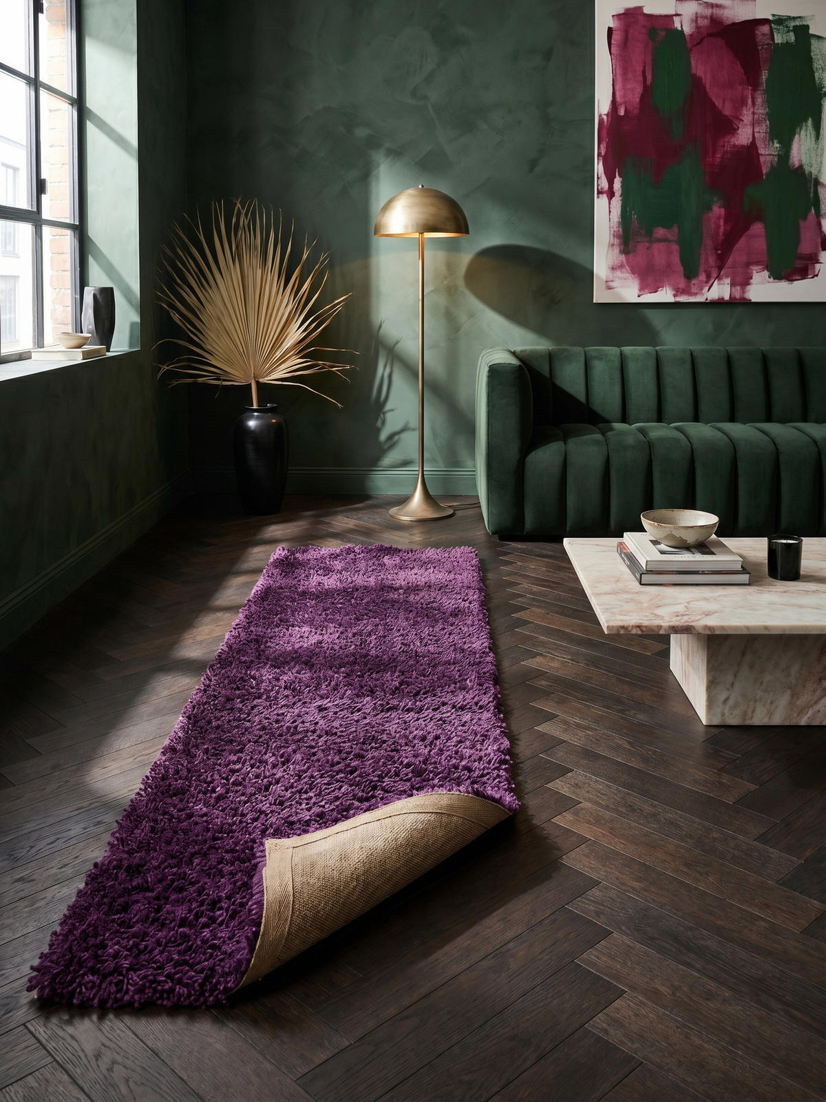 TEPPICH Hochflor Unifarben Polypropylen Wohnzimmer Shaggy Violett Läufer 80x250 - Lila, Textil (250/80cm) - KADIMA DESIGN