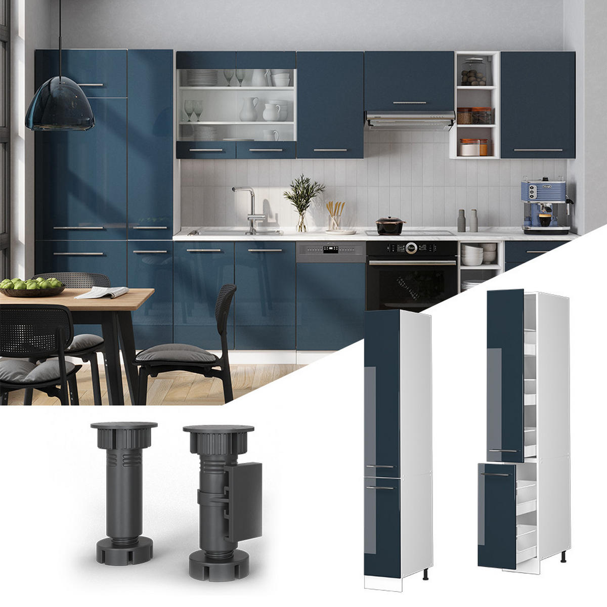 APOTHEKERSCHRANK Fame-Line Dunkelblau Hochglanz 30 cm - Weiß/Dunkelblau, Holzwerkstoff (30/206.8/58cm) - Vicco