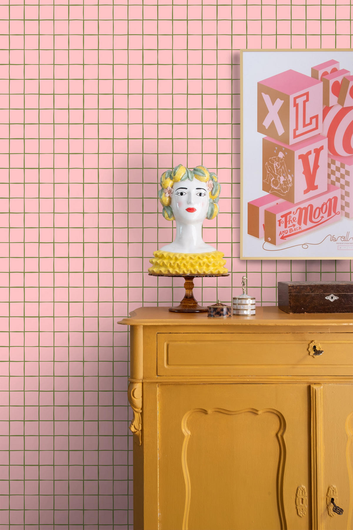 TAPETE Karomuster 0.53 x 10.05 m - Pink, Papier (53/1000cm) - ESTAhome