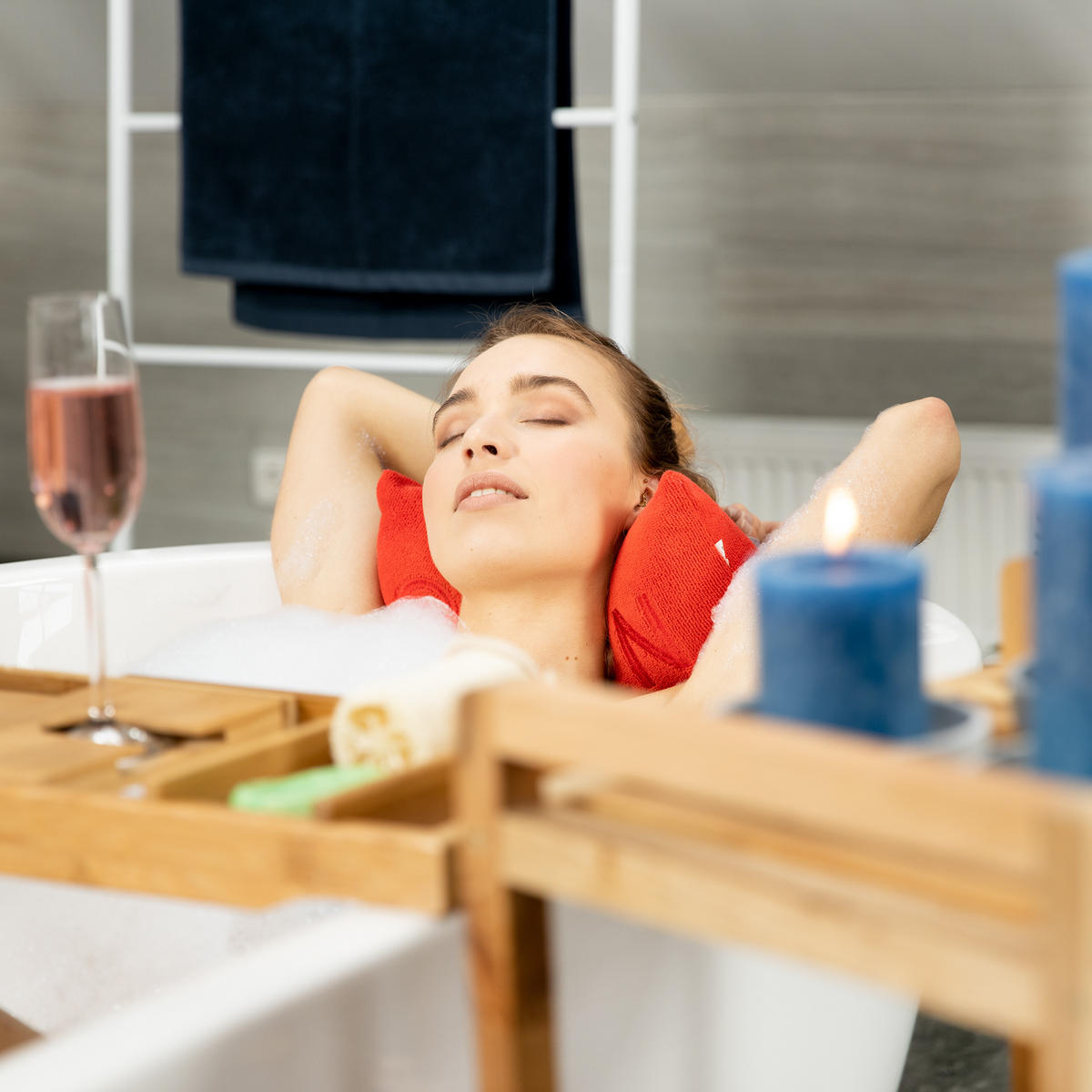 BADEWANNENABLAGE - Hellbraun, Holz/Textil (107.5/19/23cm) - Relaxdays