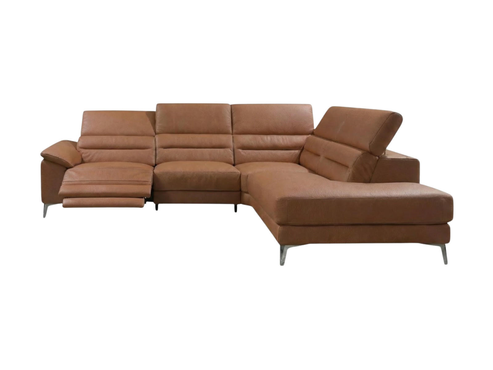 ECKSOFA Tucano Echtleder mit 1 x Relaxfunktion Cognacbraun - Cognac, Leder/Metall (258/232cm)