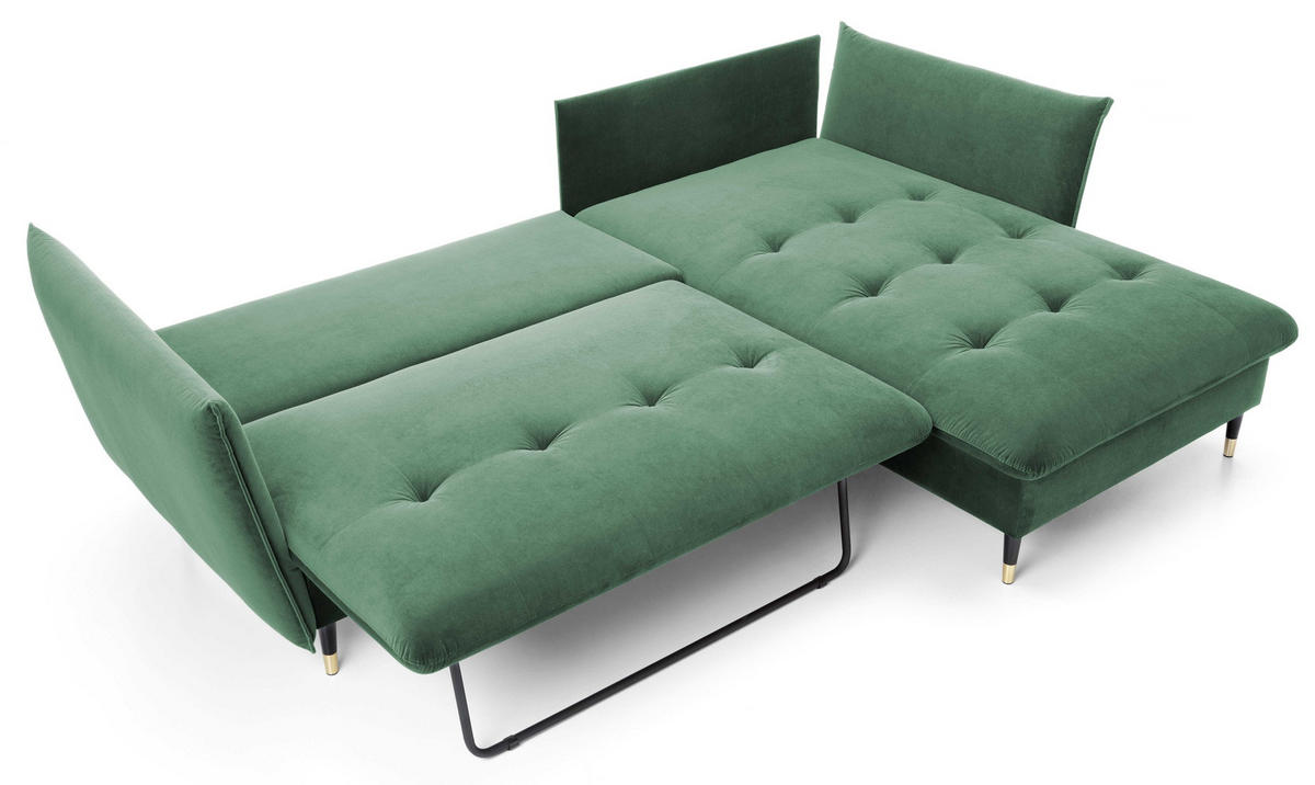 ECKSOFA 260 cm Sagir mit Schalffunktion, Bettkasten, Rechts - Grün - Schwarz/Grün, Holz (258/167cm) - Emporius