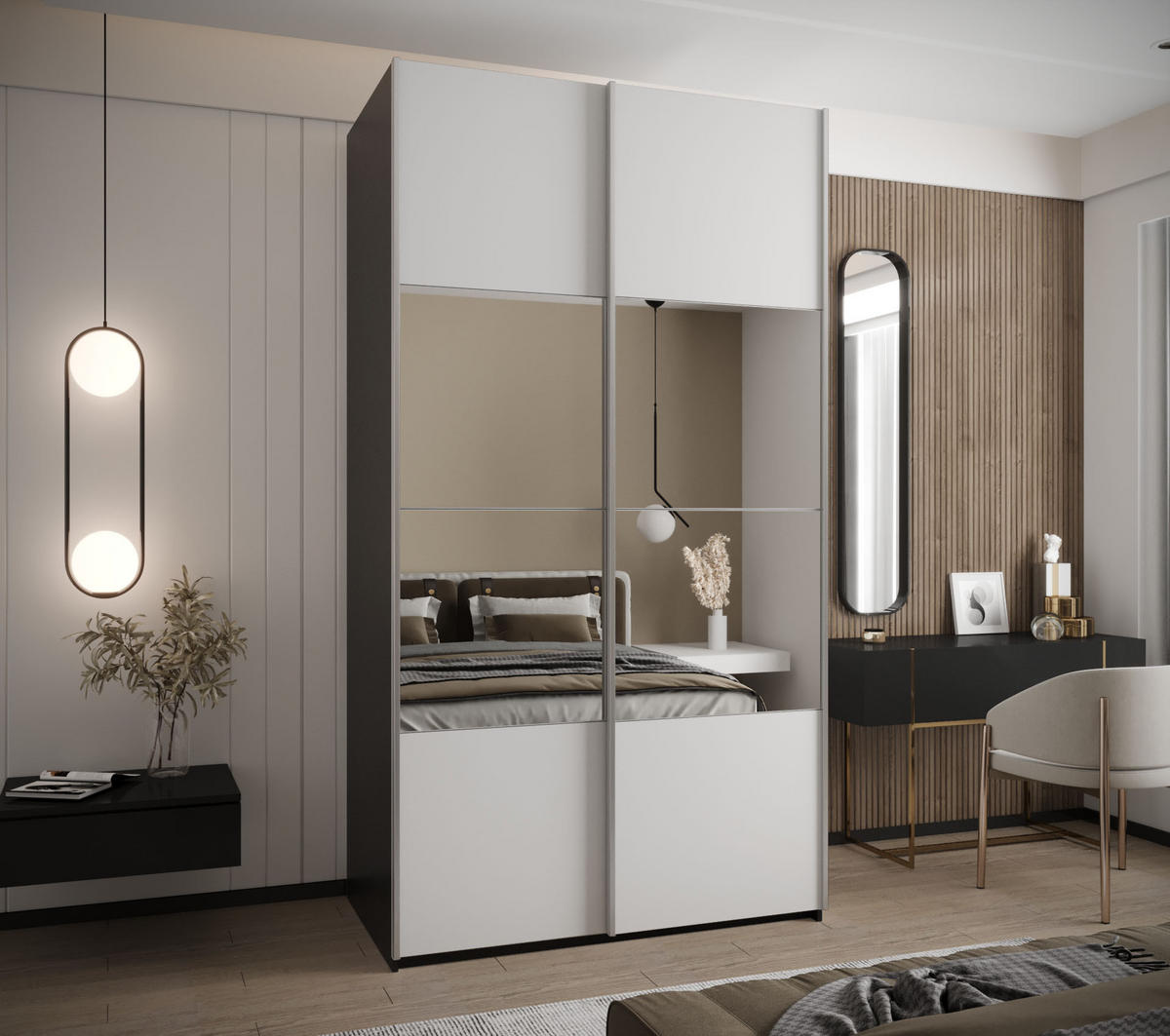 SCHWEBETÜRENSCHRANK 245,5/140/64 2-türig - Silberfarben/Schwarz, Holz/Metall (140/245/64cm) - Abiks Möbel