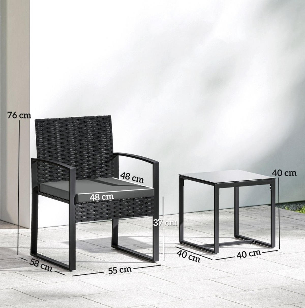 GARTENMÖBEL-SET 3-tlg. für 2 Personen Stahl Dark Gray - Dunkelgrau, Metall - Beauniv