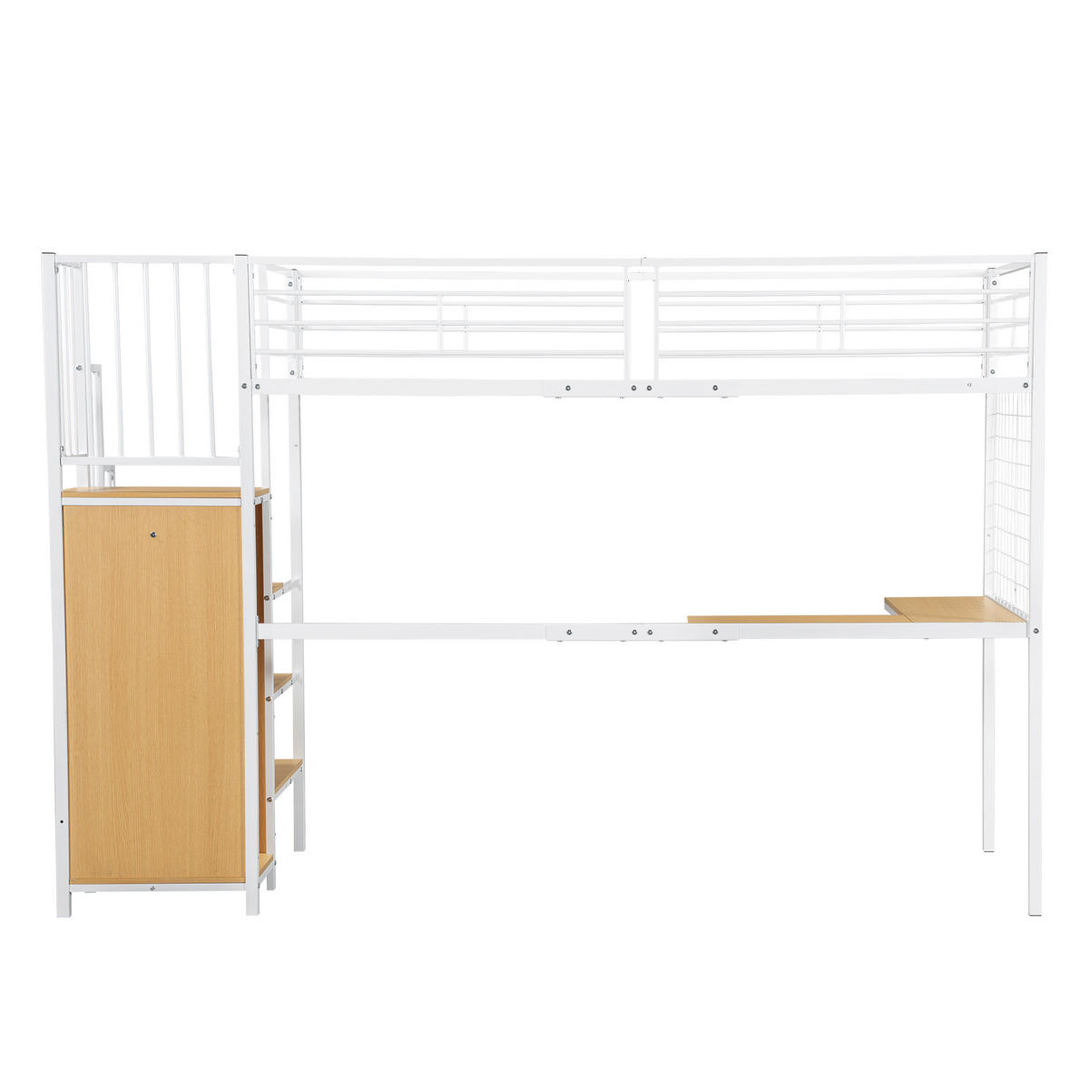 HOCHBETT 90/200 cm in Weiß & Natur mit Kleiderschrank und Tisch - Weiß, Holz/Metall (90/200cm) - STILVORA