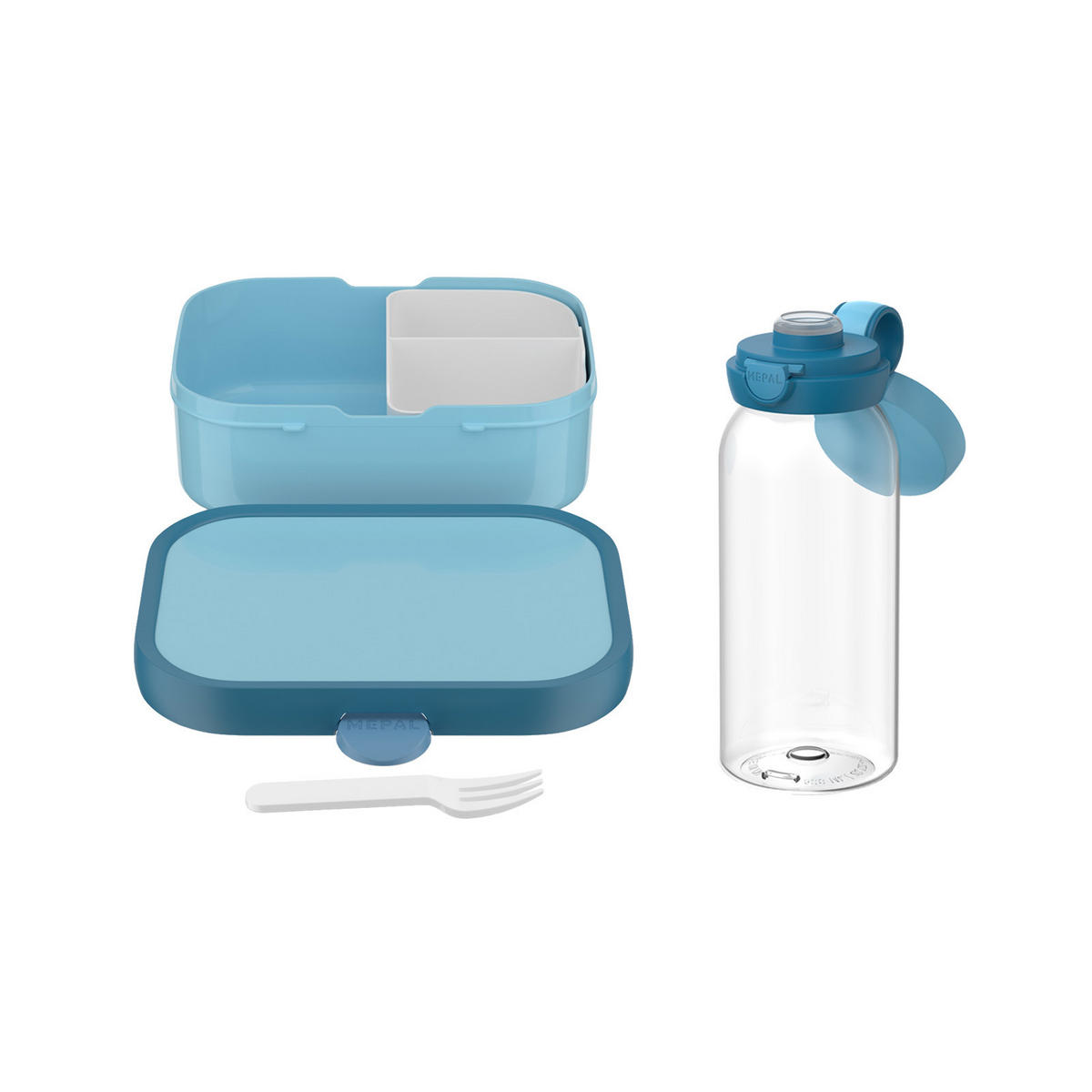 LUNCHSET (FLASCHE MIT KLAPPDECKEL) Campus Cool Blue 600 ml + 750 ml 2er Set - Blau, Kunststoff (10.8/21.8/21.8cm) - Mepal