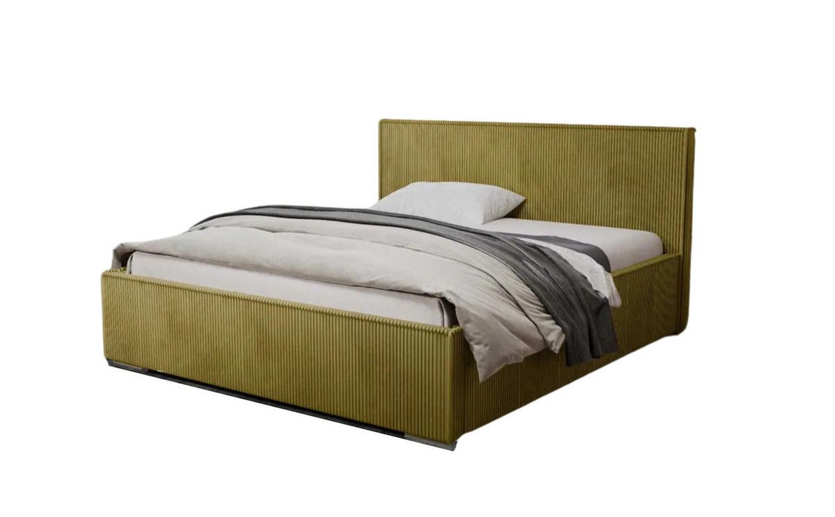 POLSTERBETT LUIS mit Kopfteil, 180 x 200 cm, Doppelbett mit Bettkasten und Lattenrost aus Metall, Cordstoff: Orange - Orange, Holz/Textil (180/200cm) - Agmat-Furniture