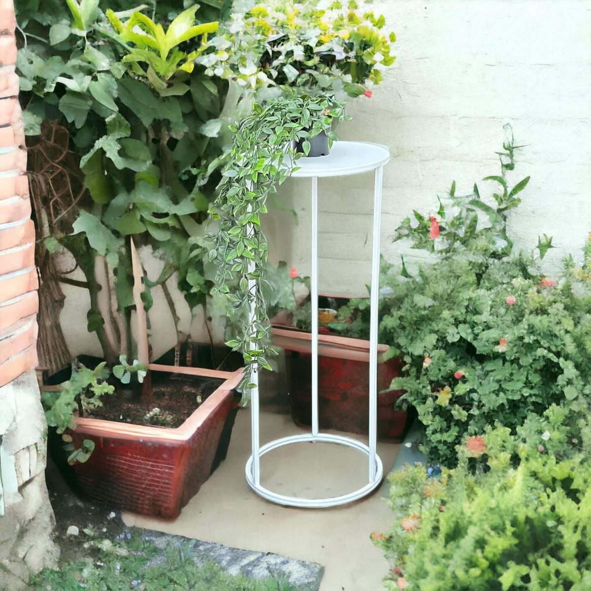 BLUMENHOCKER Metall Weiß Rund 70 cm - Weiß, Metall (30/70/30cm) - DanDiBo