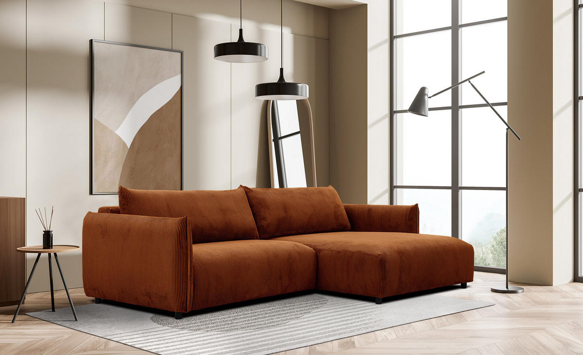 ECKSOFA TAUER 5-Sitzer, orange - Schwarz/Orange, Holzwerkstoff/Kunststoff (292/174cm) - Courtois Laville