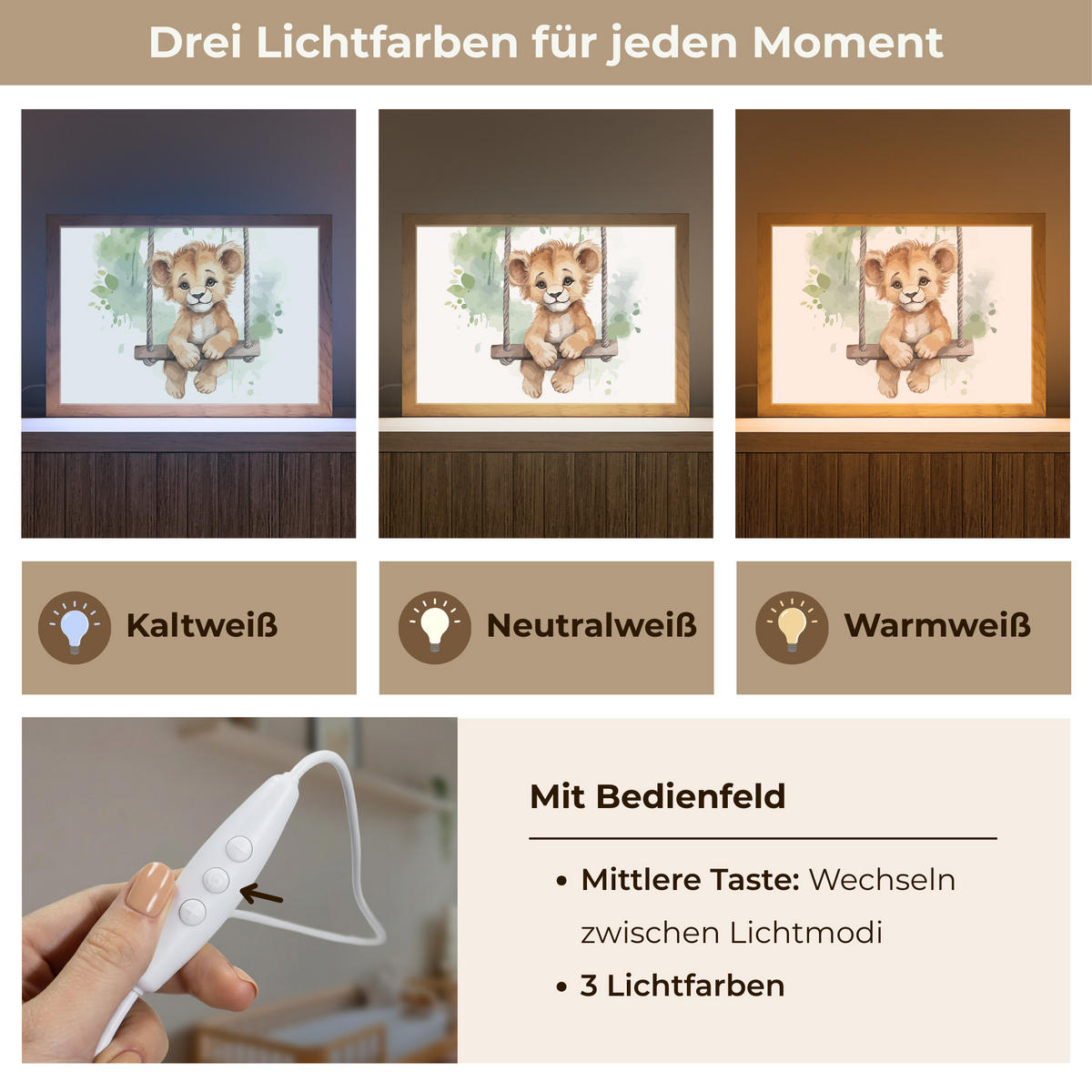 NACHTTISCHLAMPE Löwe - Tier - Kinder - Dschungel 30x20 cm - Weiß, Holzwerkstoff (8/30/20cm)