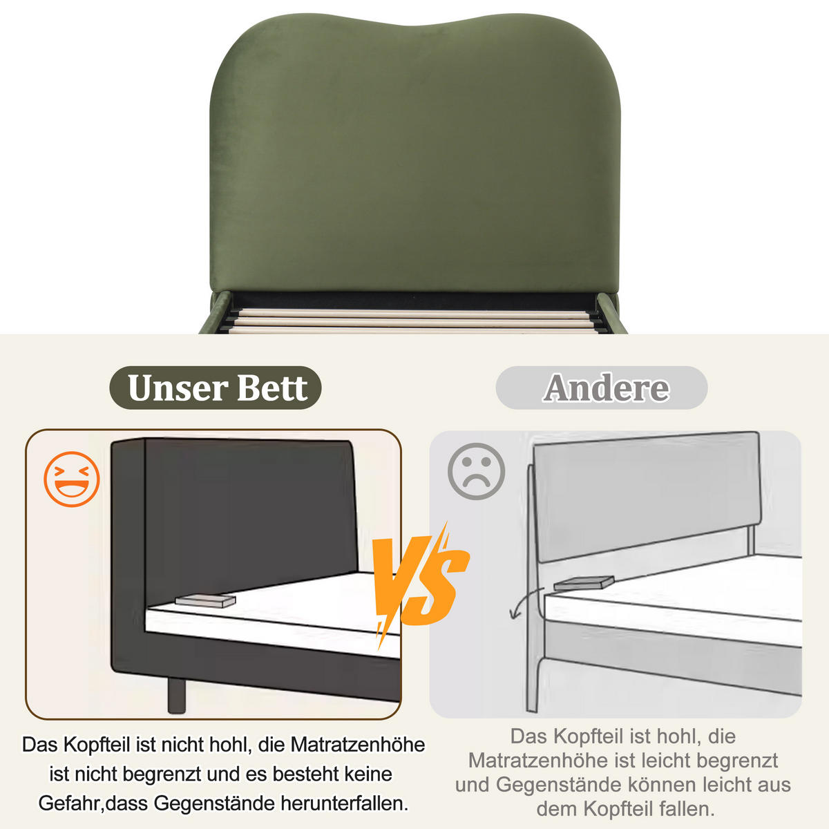 KINDERBETT 90/200 cm in Grün Samt mit Bettkasten - Grün, Holzwerkstoff/Textil (90/200cm) - WISHDOR