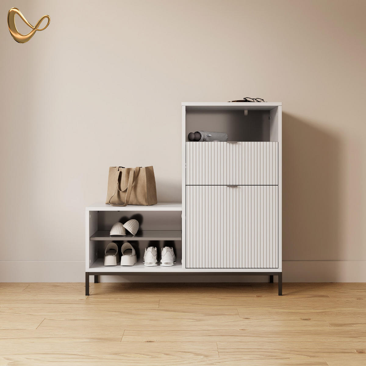 SCHUHSCHRANK Aterno Weiß 100 x 98.5 cm mit Tür und Schublade - Weiß, Holzwerkstoff (100/98.5/40cm) - Livinity®