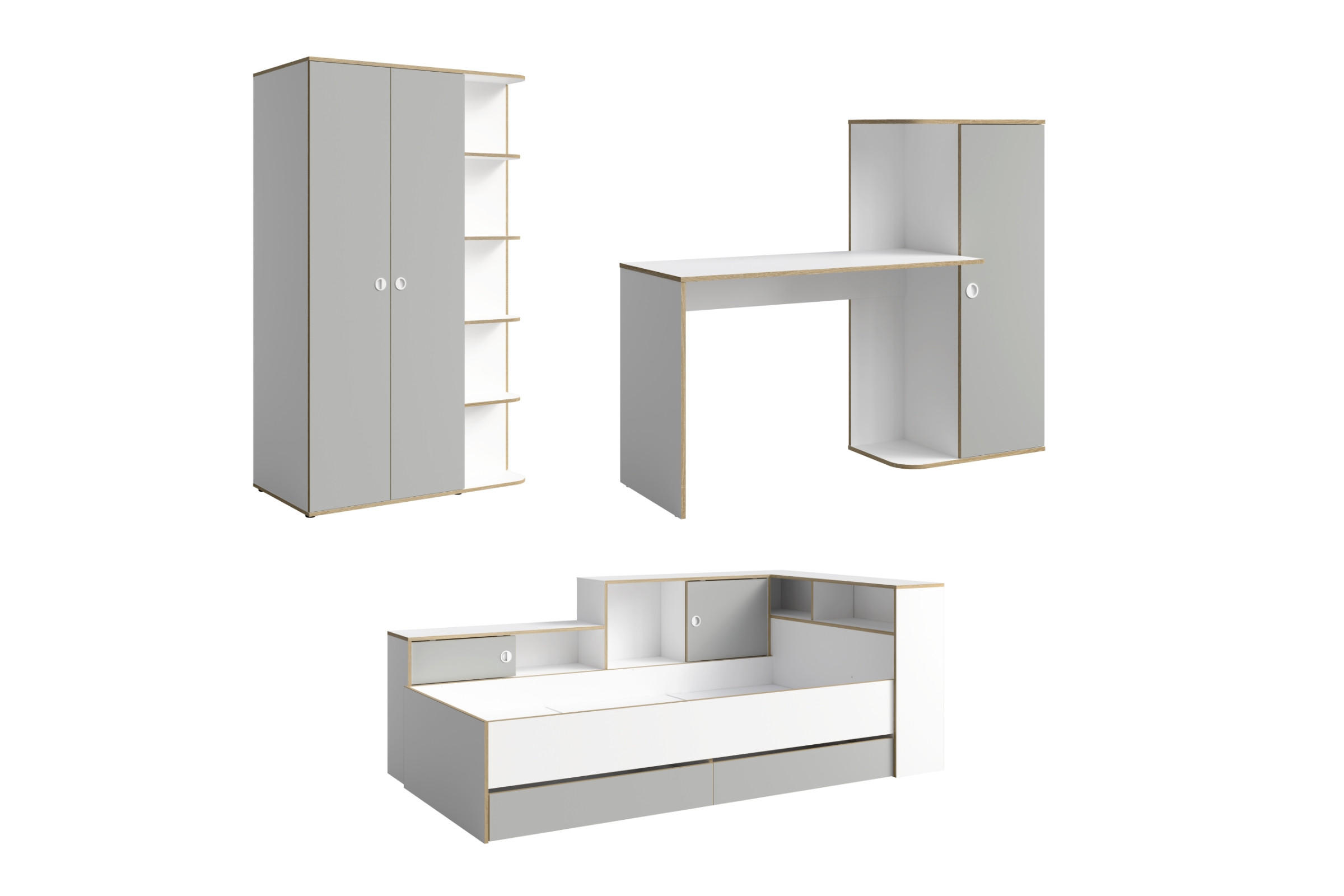 KINDERZIMMER-SET PAXO in Weiß/Grau/Eiche - Eichefarben/Weiß, Holzwerkstoff (512/197/126cm) - Deine Möbel 24