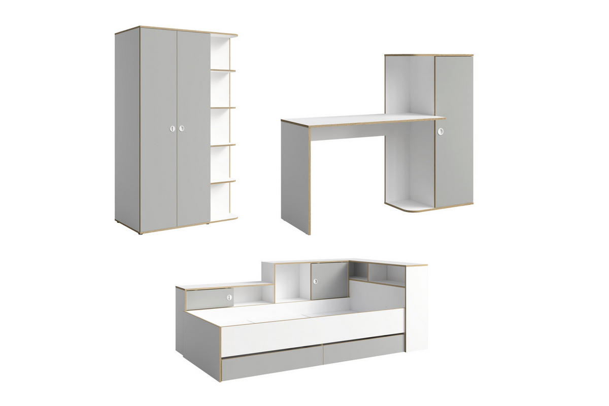 KINDERZIMMER-SET PAXO in Weiß/Grau/Eiche - Eichefarben/Weiß, Holzwerkstoff (512/197/126cm) - Deine Möbel 24