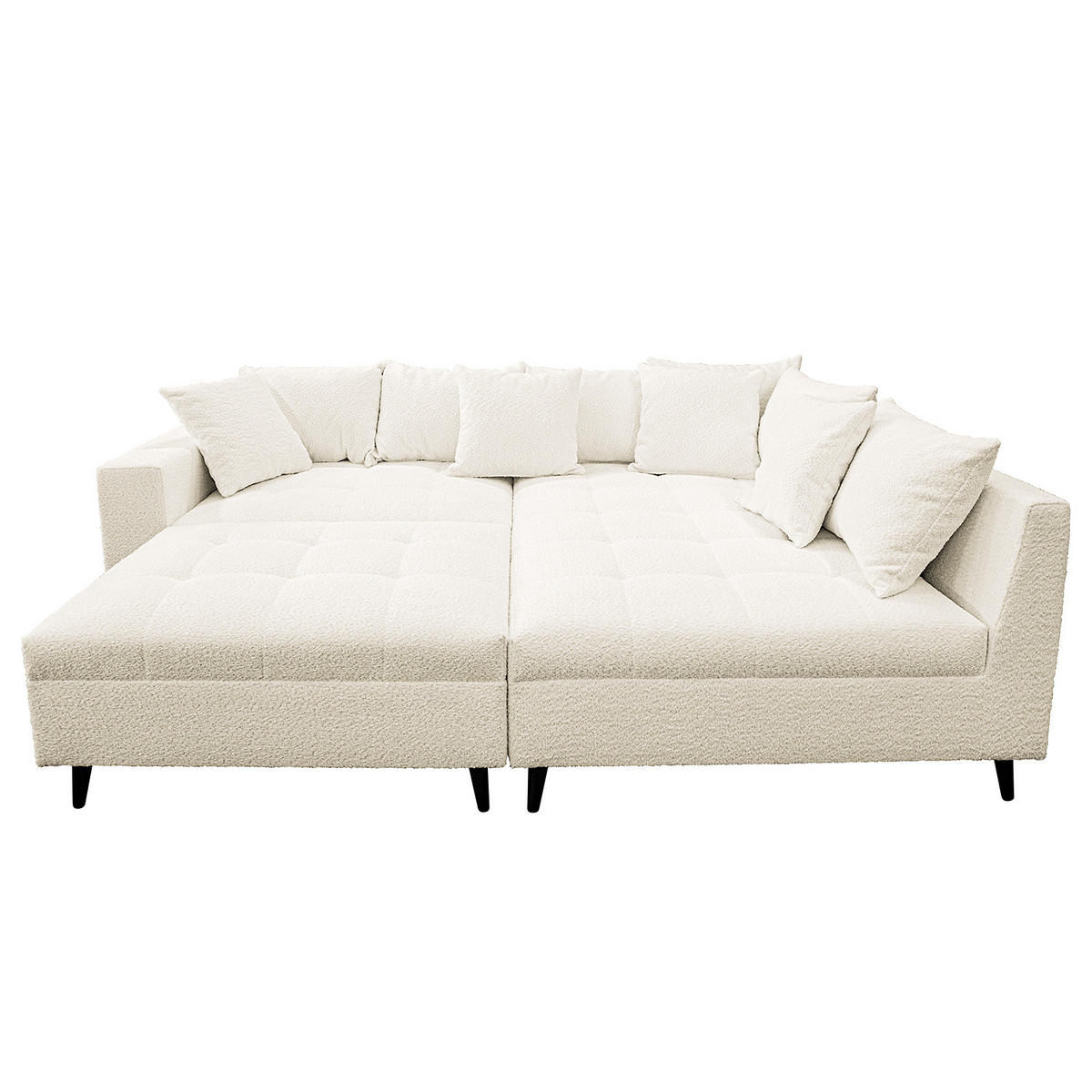 ECKSOFA mit Ottomane und Hocker - Schwarz/Weiß, Birkenholz/Textil (247/174cm) - home24