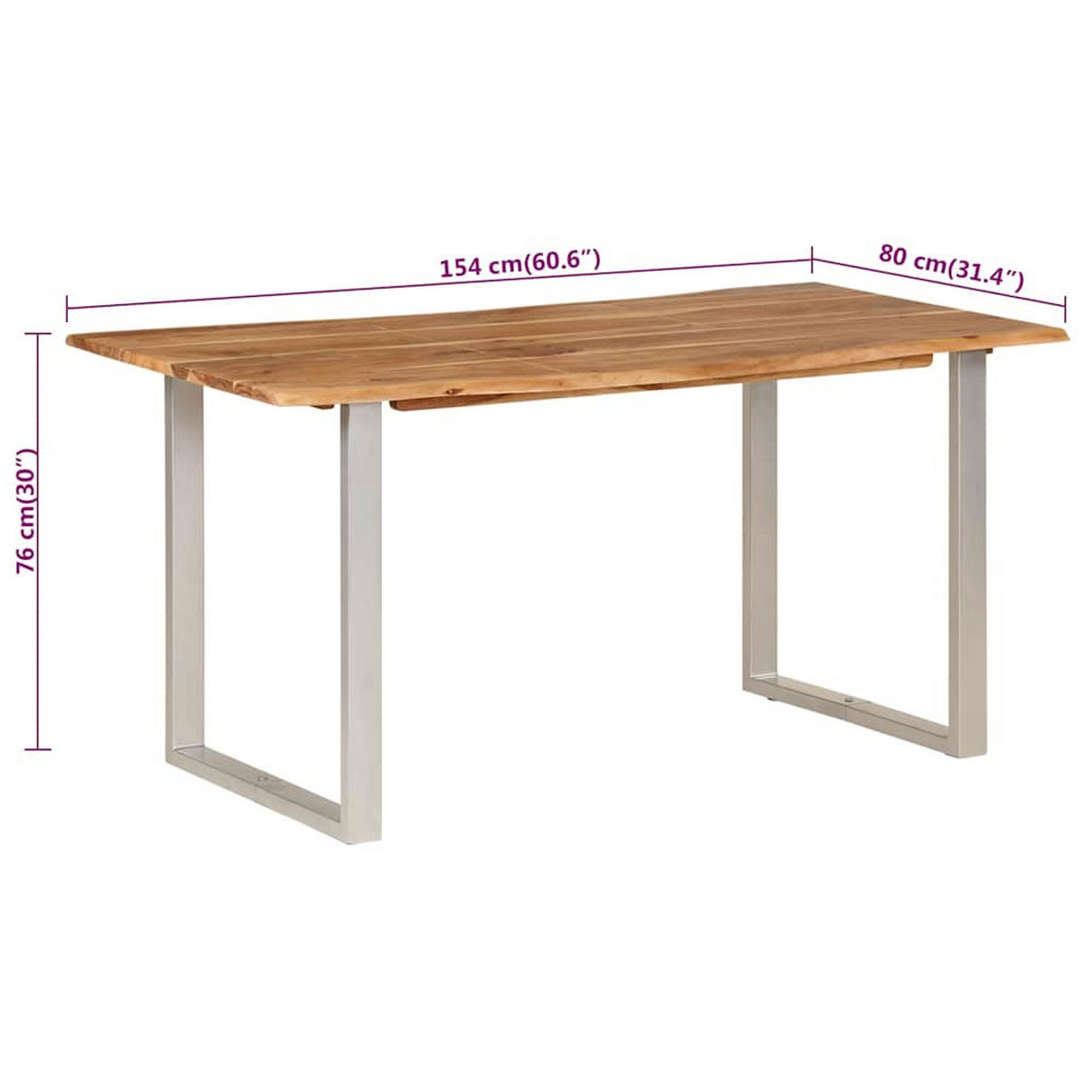 ESSTISCH 154/80/76 Cm Massivholz Akazie - Braun, Holz (154/80/76cm) - vidaXL