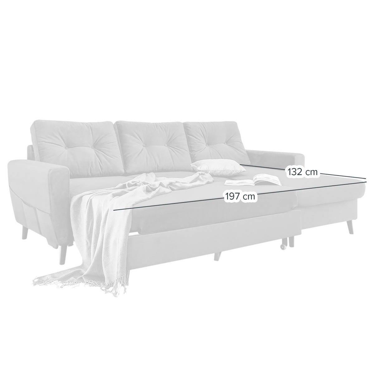 ECKSOFA mit Longchair - Petrol/Schwarz, Buchenholz/Textil (233/148cm) - home24