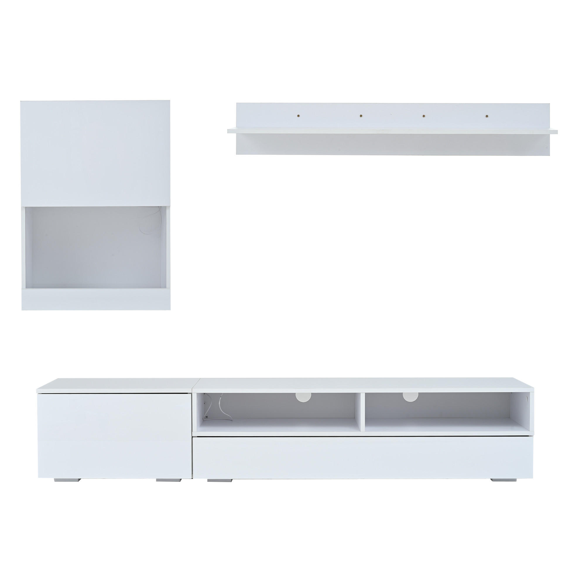 TV-WOHNWAND-SET 175/39/34 cm aus Spanplatte mit LED-Beleuchtung und Hochglanzfronten Weiß - Weiß, Holzwerkstoff (175/34/39cm) - Modenvie