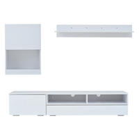 TV-WOHNWAND-SET 175/39/34 cm aus Spanplatte mit LED-Beleuchtung und Hochglanzfronten Weiß - Weiß, Holzwerkstoff (175/34/39cm) - Modenvie