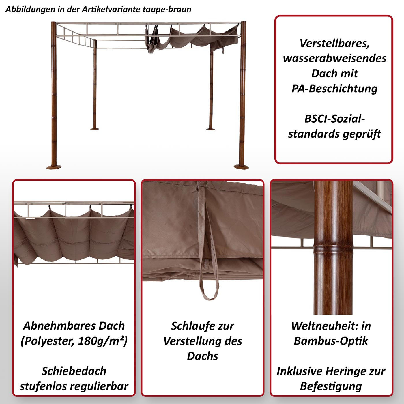 Thumbnail - MCW Pergola, Braun, Textil, 290x220x290 cm, Sonnen- & Sichtschutz, Pavillons & Pergolas
