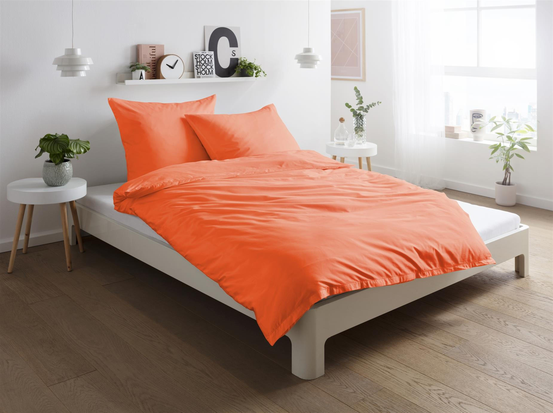 MAKO-SATIN-BETTWÄSCHE 155x220 Bettbezug einfarbig 100% Baumwolle - Uni Orange Hummer - Dunkelorange, Textil (155/220cm) - Carpe Sonno