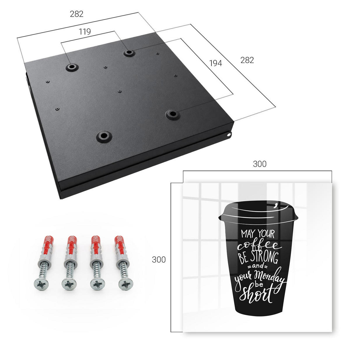 SCHLÜSSELBOX Schwarz 30x30 cm- Türöffnung nach rechts - Kaffee und Humor - Schwarz, Metall (30/30/5cm) - TULUP