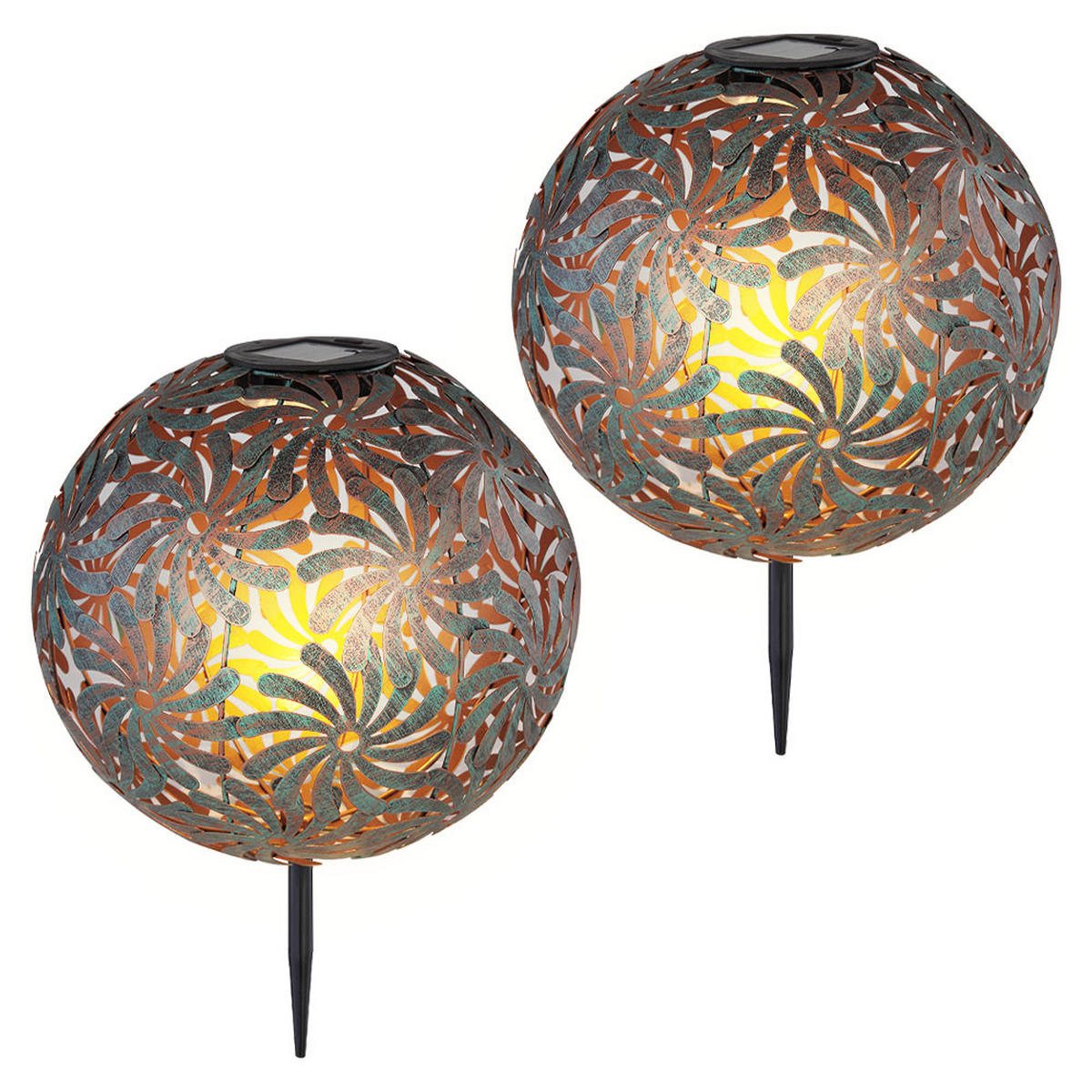 LED AUSSENLEUCHTE Kugel Gold 2er Set - Goldfarben, Metall (26/26/37cm) - Globo Lighting