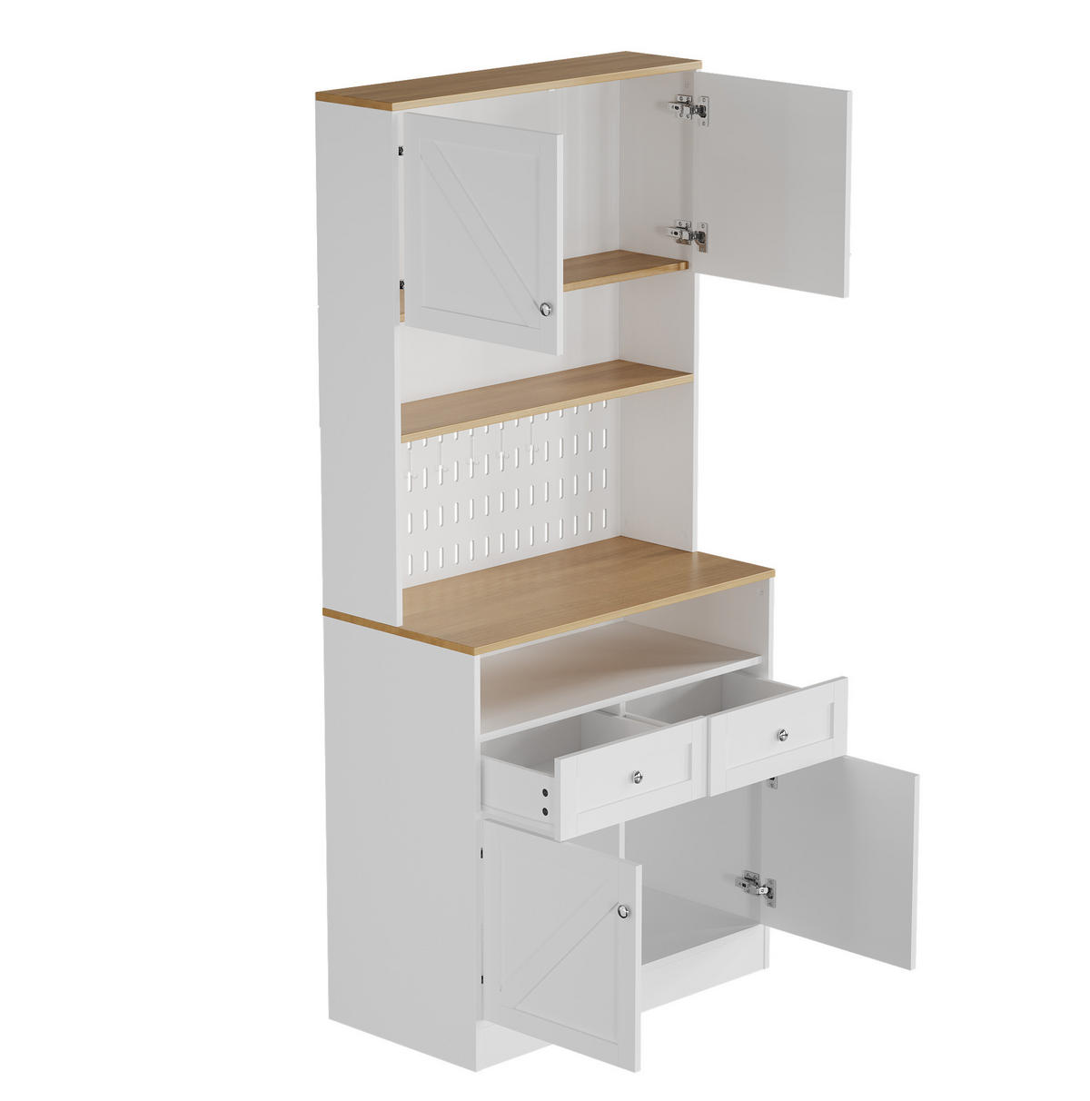 SIDEBOARD 80/40/175 cm mit Scheunentüren, Lochwand und viel Stauraum aus MDF und Spanplatte, Weiß/Natur - Weiß, Holzwerkstoff (80/175/40cm) - Redom