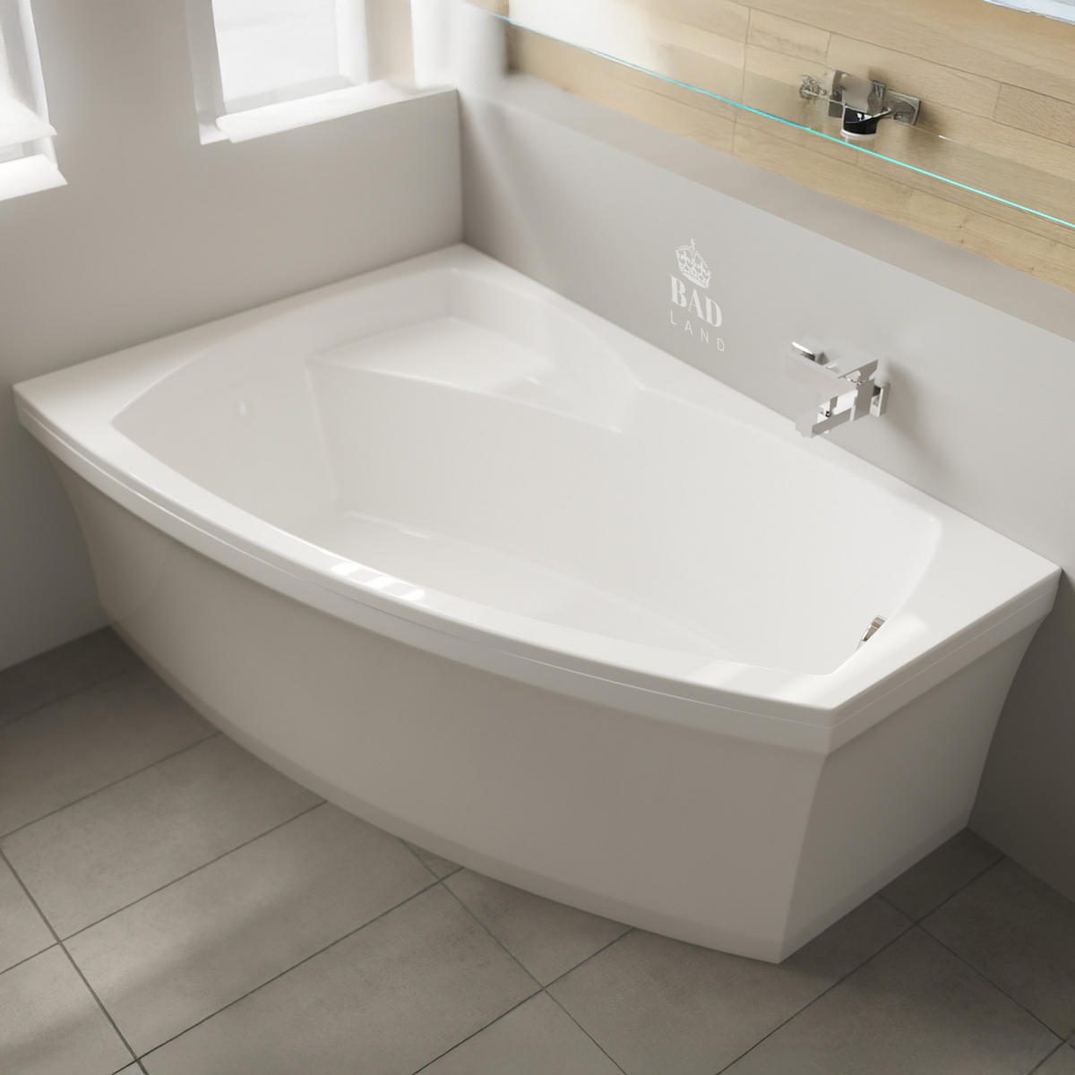 BADEWANNE Eckwanne FRIDA 160/105 Links mit Schürze Ablauf Füße - Weiß, Kunststoff (105/58/160cm) - bad land