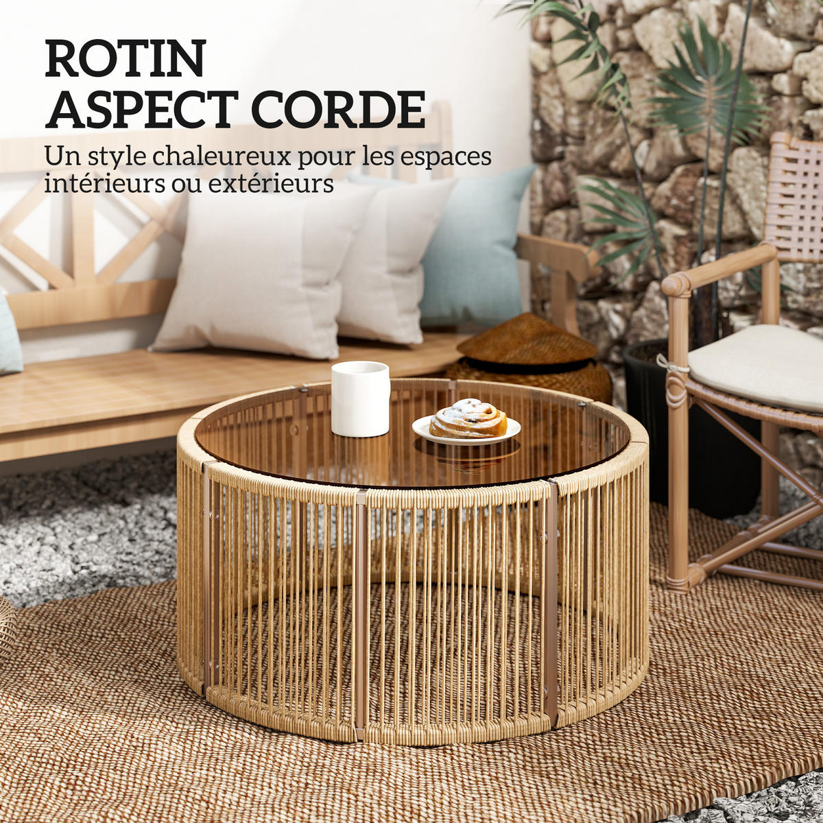 GARTENTISCH DE-13713 mit Glasplatte Braun - Braun, Kunststoff (70/70/33cm) - ComfortXL