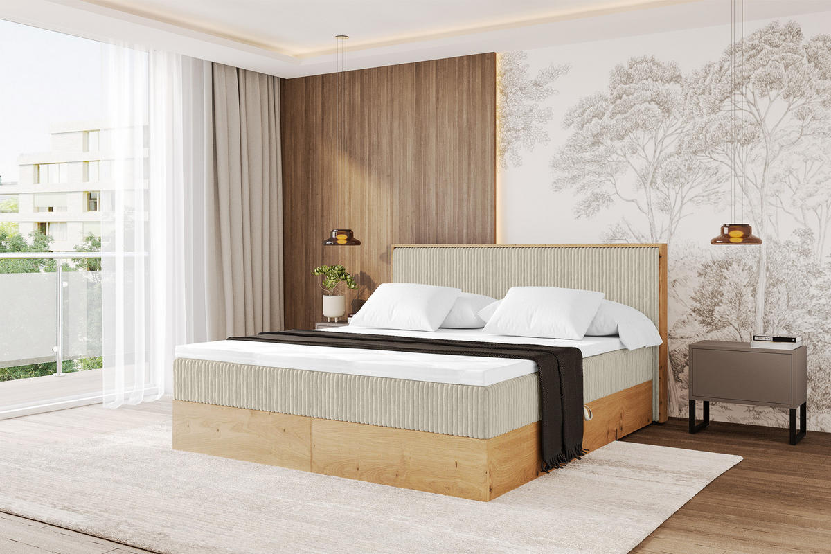 BOXBETT LOLLI9 - 160x200 - H3 Creme - Beige, Holzwerkstoff (160/200cm) - ALTDECOR