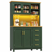 HIGHBOARD in Grün Küchenschrank mit LED-Beleuchtung und Schubladen für Küche und Wohnzimmer, B105.5/T40/H180 cm - Grün, Glas/Holzwerkstoff (105.5/180/40cm) - STILVORA