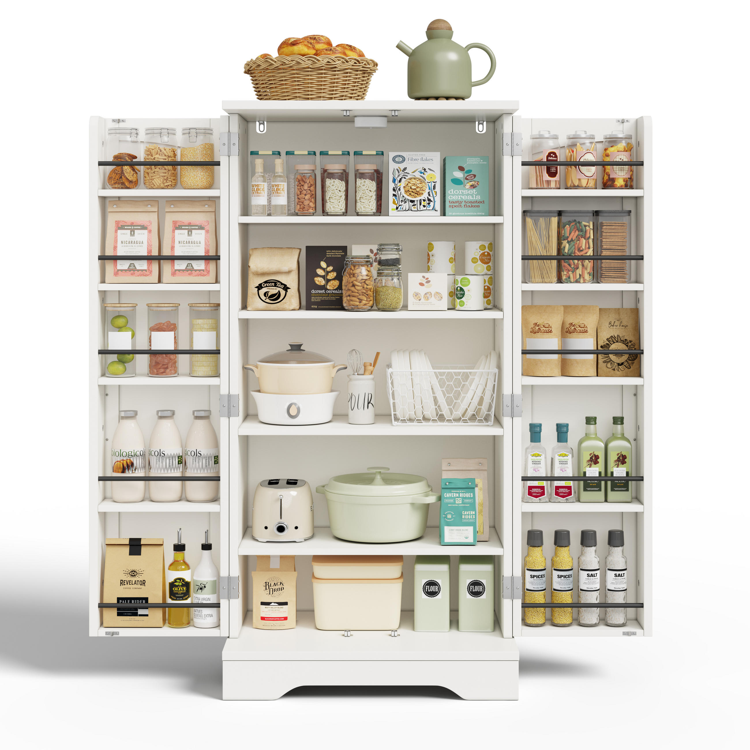 BUFFET Moderner Hochschrank MDF 3D-Wellen Türen LED Sensorlicht Metallgriffe 120/60/40 cm - Weiß, Holzwerkstoff (120/40/60cm) - EVRYAE