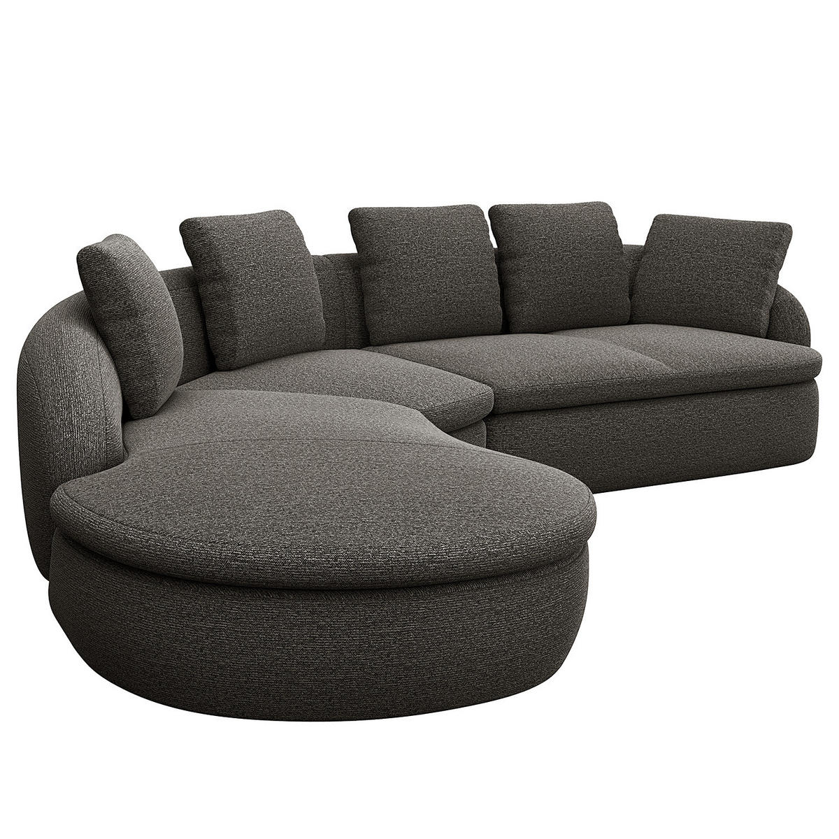 ECKSOFA mit Rundecke - Anthrazit/Schwarz, Kunststoff/Textil (340/225cm) - home24