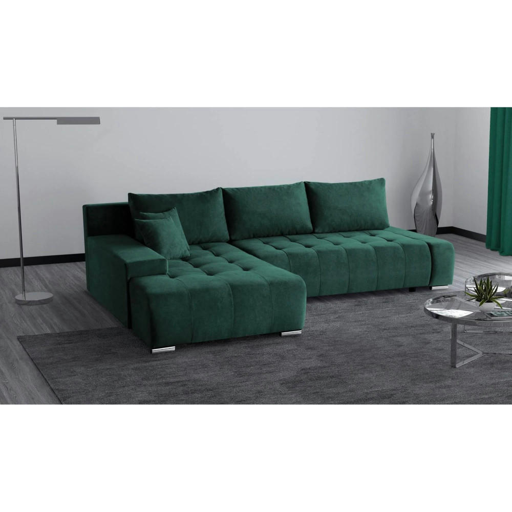 ECKSCHLAFSOFA Draco L Grün - Silberfarben/Grün, Textil/Metall (267/186cm) - Beautysofa
