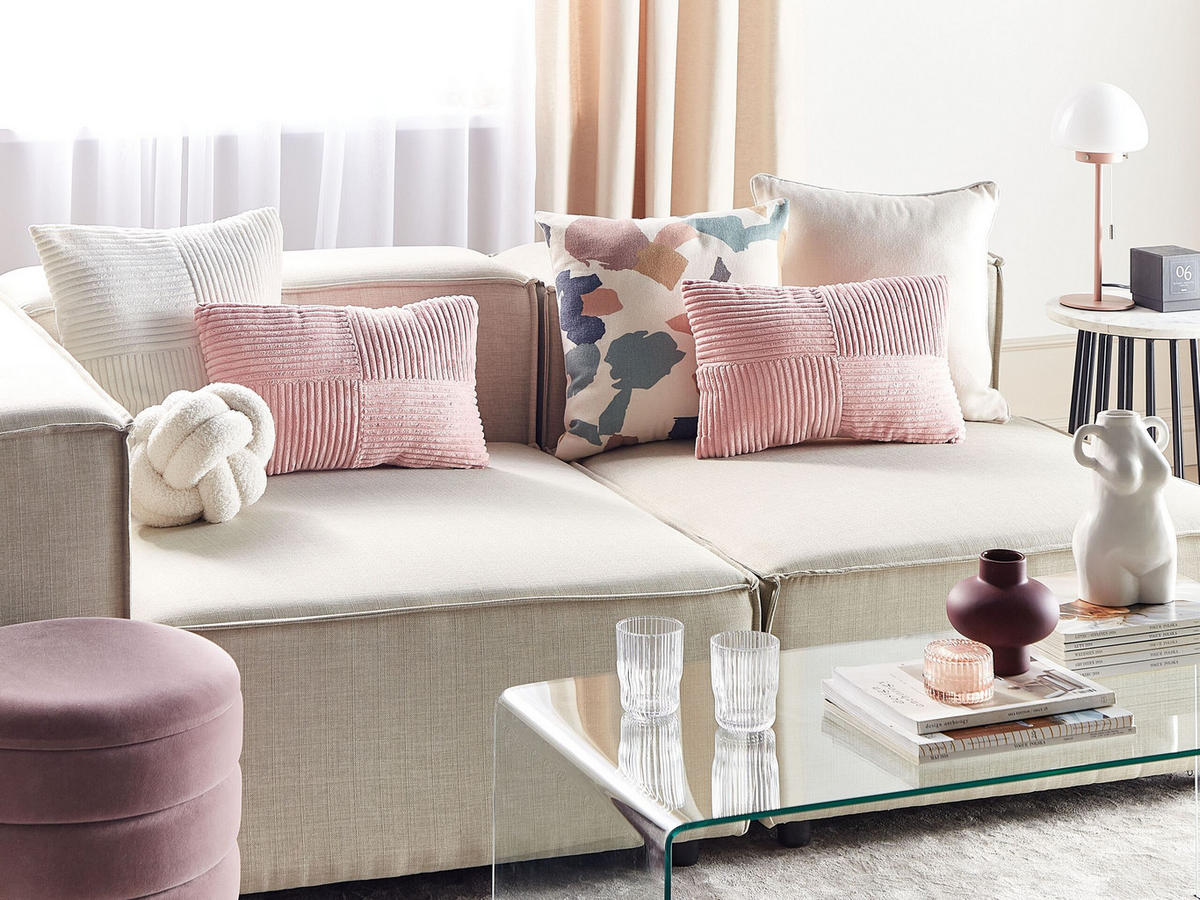 DEKOKISSEN CORD 2er-Set Rosa 43/43 cm Millet - Pink, Textil (43/43cm) - Beliani