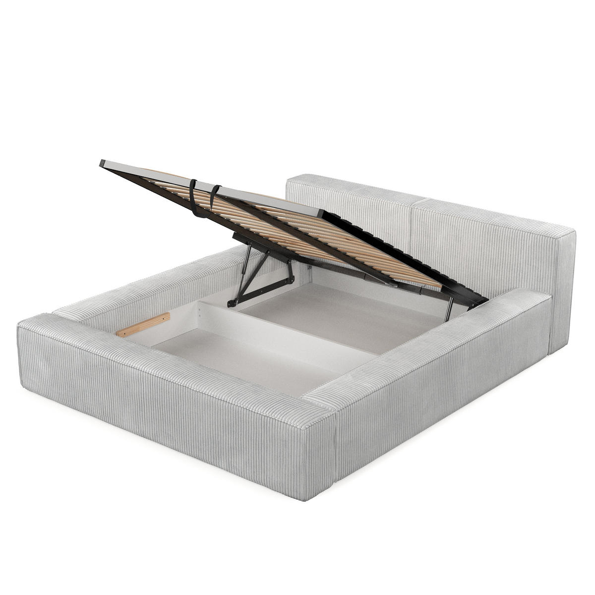 POLSTERBETT Casto mit Stauraum 160/200 cm Hellgrau im Poso Stoff - Hellgrau/Schwarz, Holz/Holzwerkstoff (160/200cm) - AltaBeds