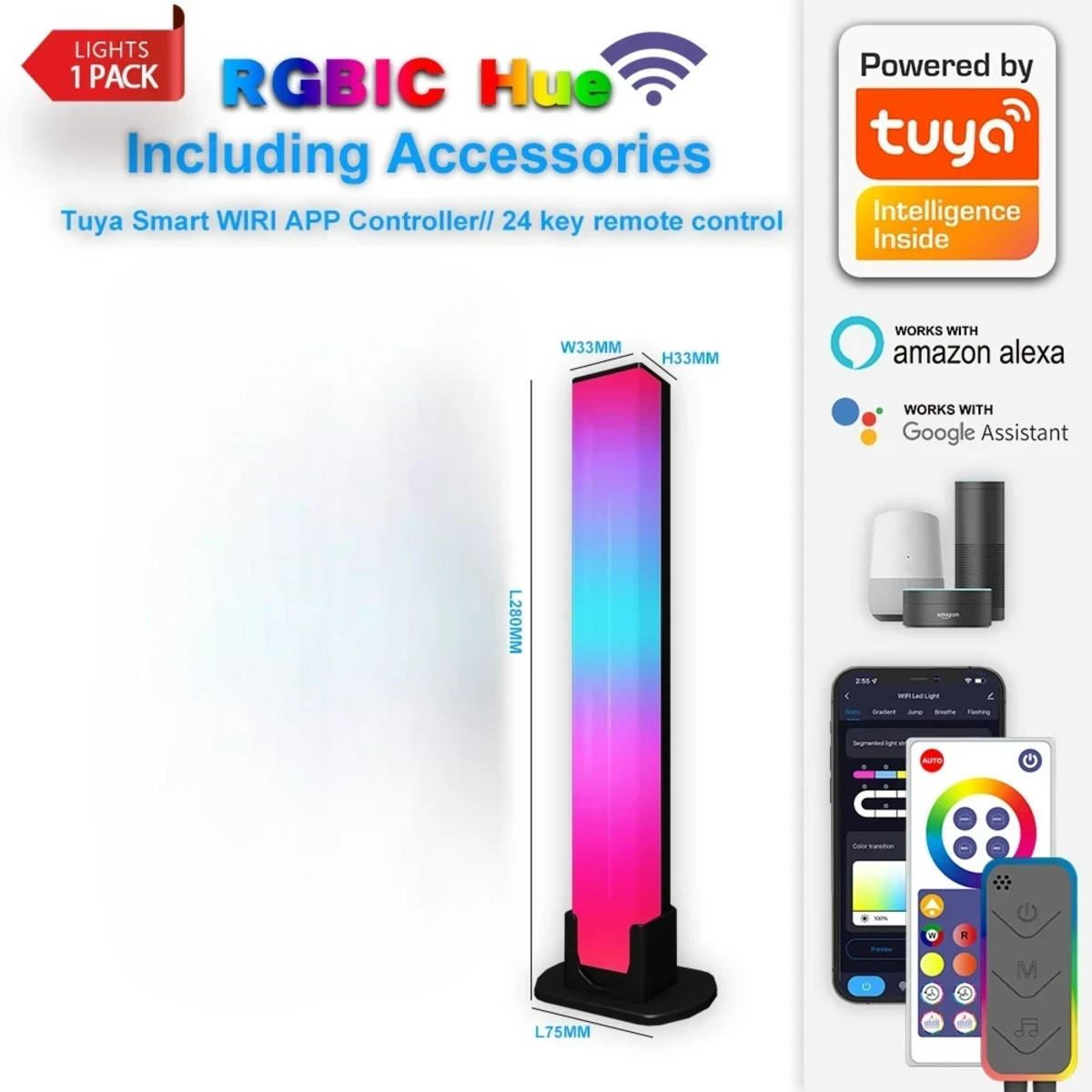 LED-TISCHLEUCHTE Schwarz 3.3/3.25/28 cm 2 Stück - Schwarz, Kunststoff (3.3/3.25/28cm) - Authentics