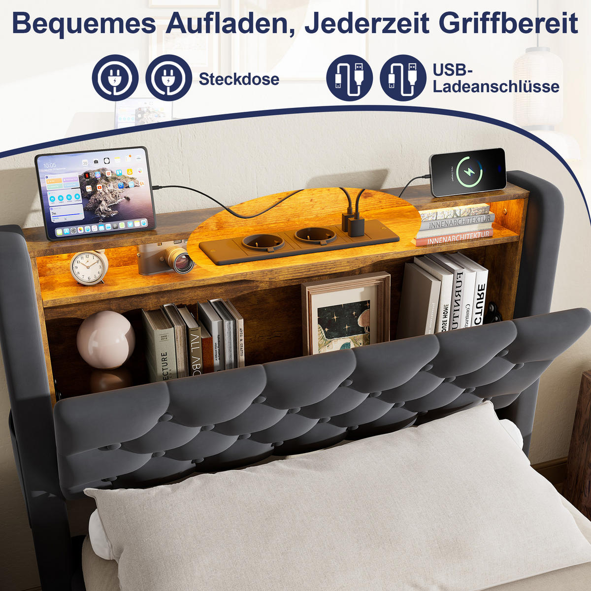 POLSTERBETT 90/200 cm in Grau mit schlichtem Design - Grau, Textil (90/200cm) - OKMYHOME